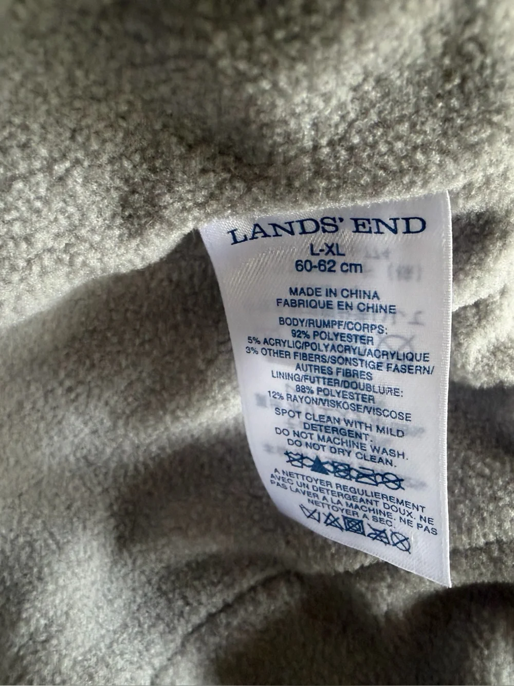 Lands’ End Cashtouch Cloche Bucket Hat Gray L/XL